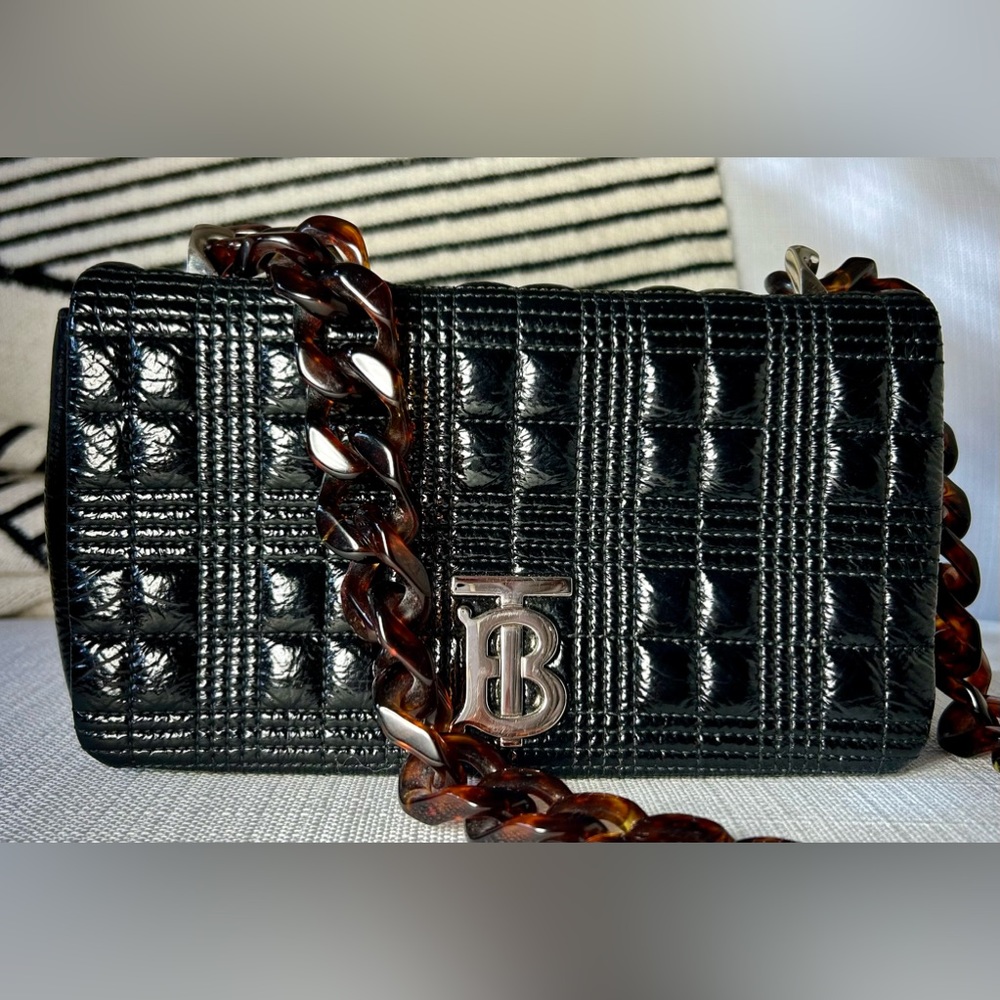 BURBERRY Lola Bag Small Quilted Patent Leather Resin Chain
